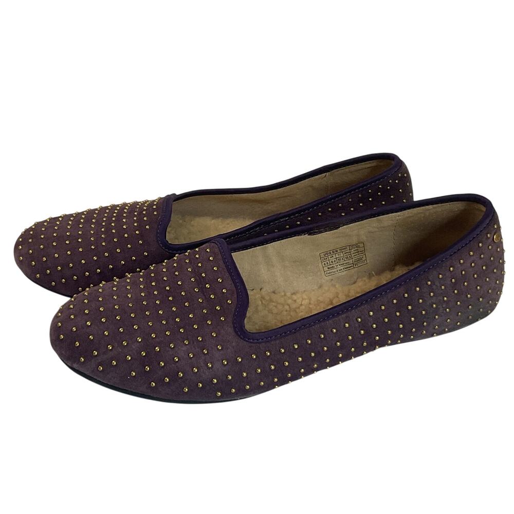 UGG Australia Purple Suede Studded Sheepskin Flats Women’s 6.5 Slip On Loafers